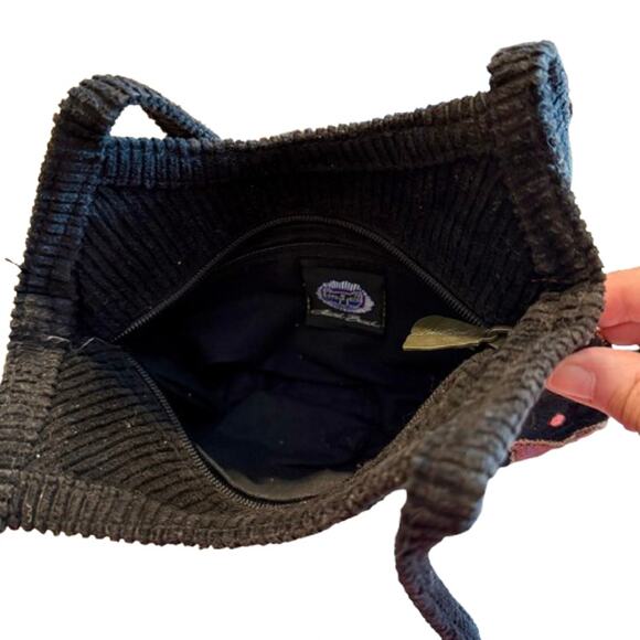 Laurel Burch Black Fabric Sequin Cat Face Hand Bag - Picture 5 of 6